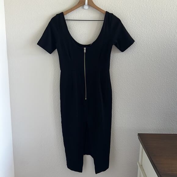 Nasty Gal Black Bodycon Dress Back Zip Back Slit Medium - Picture 2 of 7